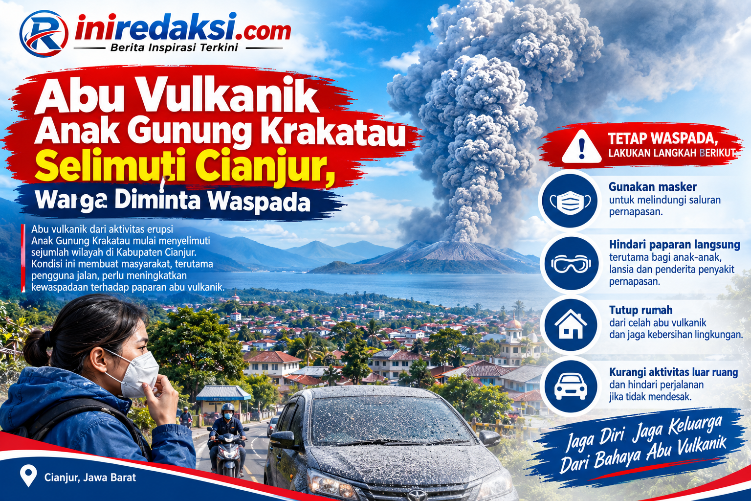Abu Vulkanik Anak Gunung Krakatau Selimuti Cianjur, Warga Diminta Waspada